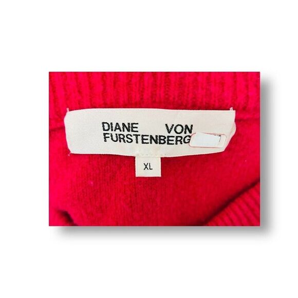 Diane von Furstenberg XL Wool Sweater Red Pink Stripe Crewneck Knit Fall Winter - Picture 3 of 9